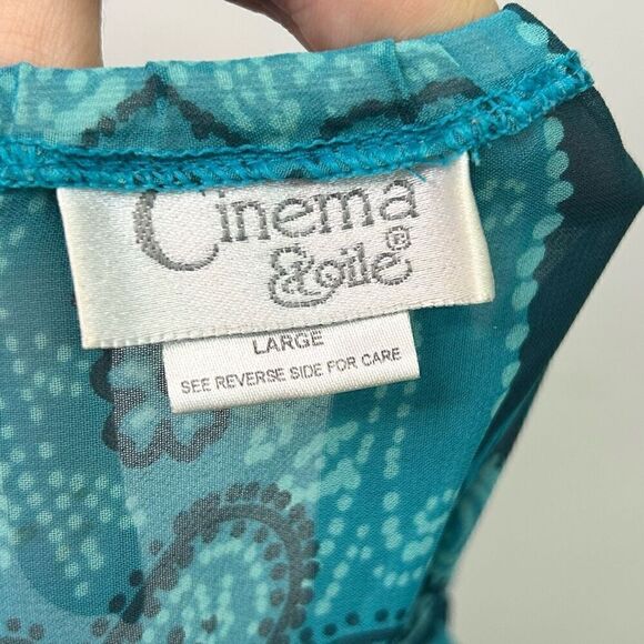 Cinema Etoile Vintage Blue Hipster Y2K Paisley Semi Sheer Ruffle Dress Size L - Picture 9 of 14